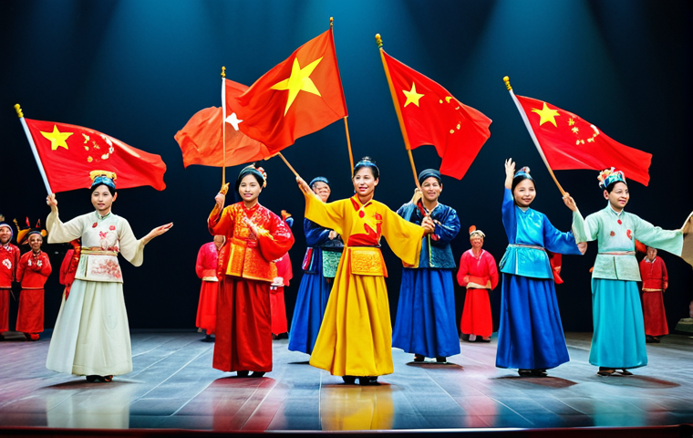 **

"A vibrant scene depicting a Vietnamese and Chinese cultural exchange event, fully clothed participants engaging in traditional dance and music, both countries' flags subtly displayed, appropriate attire, safe for work, professional photography, perfect anatomy, natural proportions, high quality, modest clothing."

**