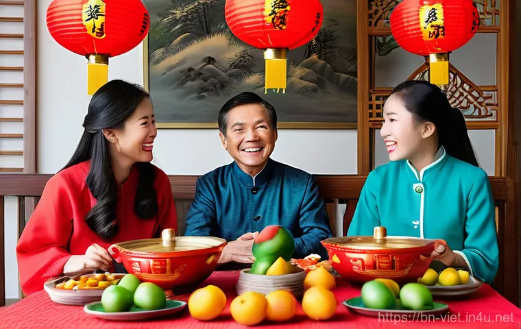베트남 공휴일 목록 - **Prompt for Tet Nguyen Dan:**
    "A joyous Vietnamese family celebrating Tet Nguyen Dan (Lunar New...
