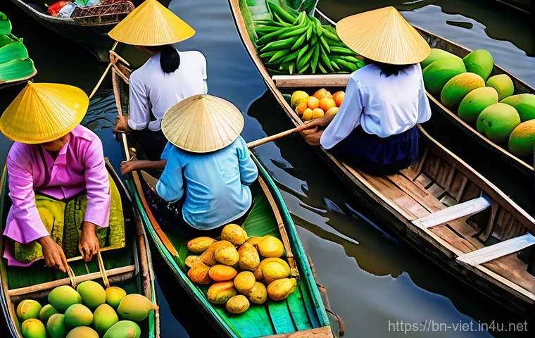 베트남 메콩강 투어 - Image Prompt 1: The Heartbeat of Cai Rang Floating Market at Dawn**