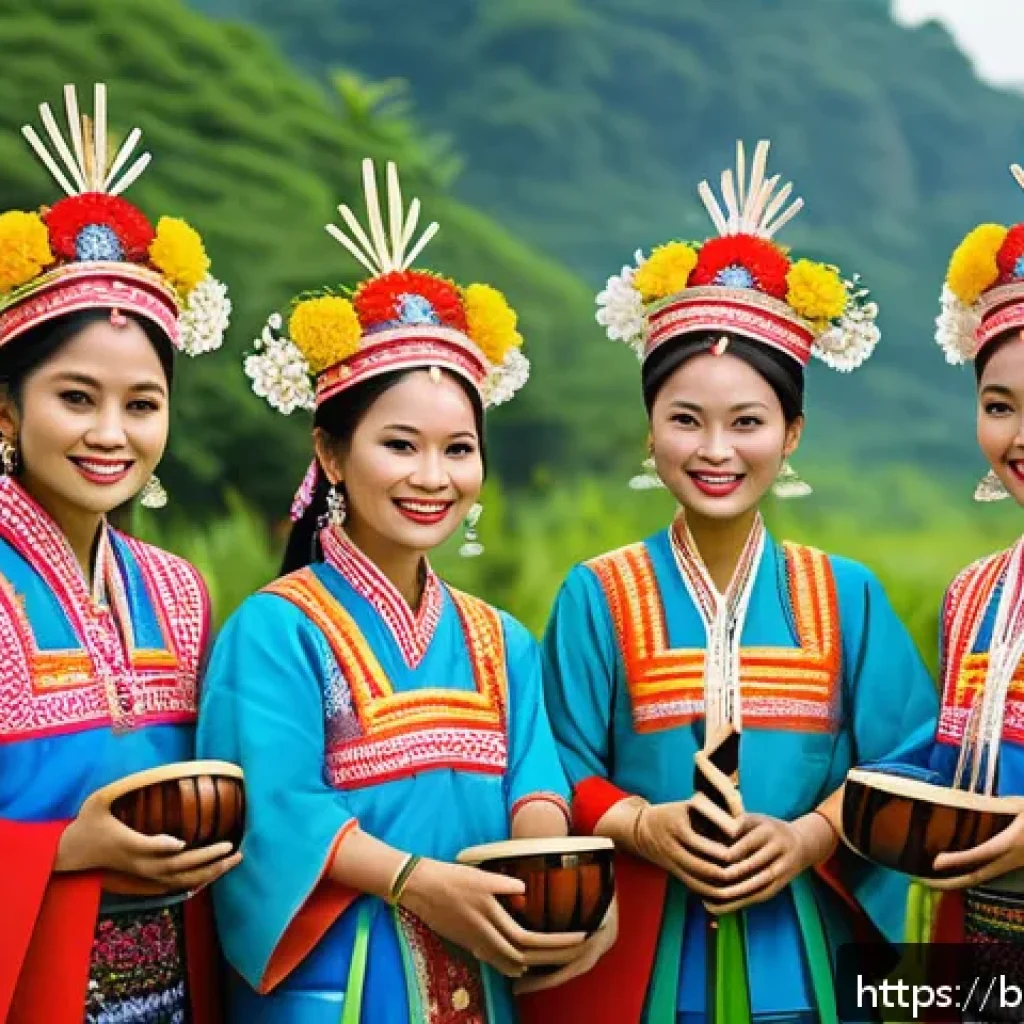 베트남 소수 민족 축제 - A vibrant scene depicting a group of Hmong tribal people celebrating their New Year Festival outdoor...