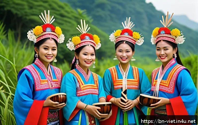 베트남 소수 민족 축제 - A vibrant scene depicting a group of Hmong tribal people celebrating their New Year Festival outdoor...